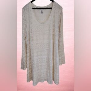 Forever 21 + White Lacey Scoop Neck Lined Bell Sleeve Bridal Beachy Dress 3X